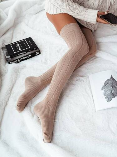 0347.001 Openwork Braid Damen Overknee-Socken Milena – Beige