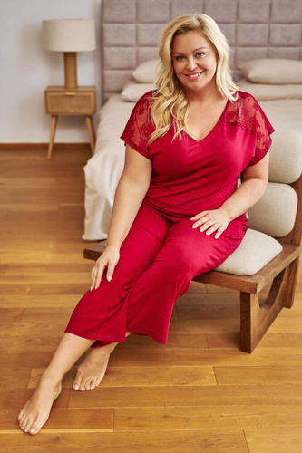 7259 Doctor Nap Damen-Pyjama in Übergröße – Burgunderrot