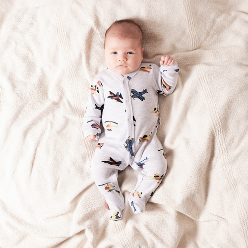 219031 Willy Nicol Babyclown – Baumwolle, grau mit Flugzeugen