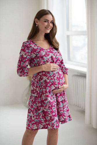 Schönes Midi-Umstands- und Stillkleid mit 3/4-Ärmeln von Milk&Love mit Blumen
