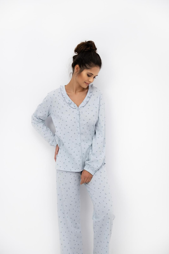 Lucille Sensis Taubenpyjama für Damen – Baumwollpyjama mit Rüschen und langer Hose