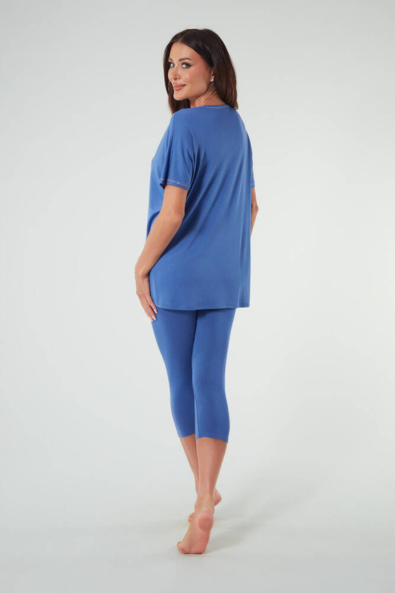 Natura Pyjamas Damen kurzarm, 3/4 Hose Italienische Mode - blau 