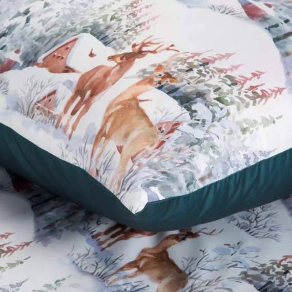 Fairyland Mikrofaser-Weihnachtsbettwäsche Eurocurtains grüne Winterlandschaft – weich, leicht und pflegeleicht, mit Reißverschluss