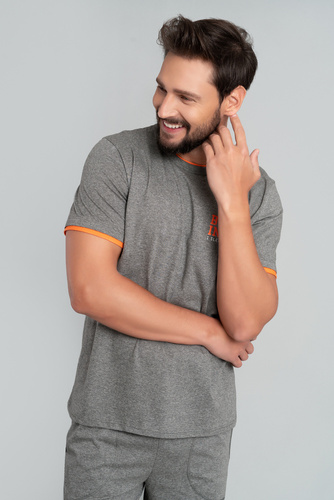 Marek Herren Schlafanzug kurzarm, 3/4 Hose Italian Fashion- mittel melange