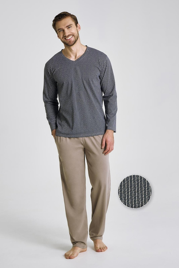 Piżama męska Luca 3481 – bawełna, grafitowy, długi rękaw