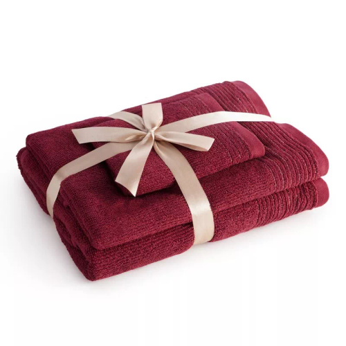 Komplett-Set 3-tlg. Eurofirany Handtücher 500 GSM Baumwolle in Premium-Box, Bordeaux