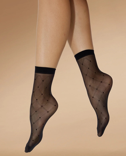 Damen Söckchen Knittex Hold 20 den – Söckchen mit geometrischem Muster nero