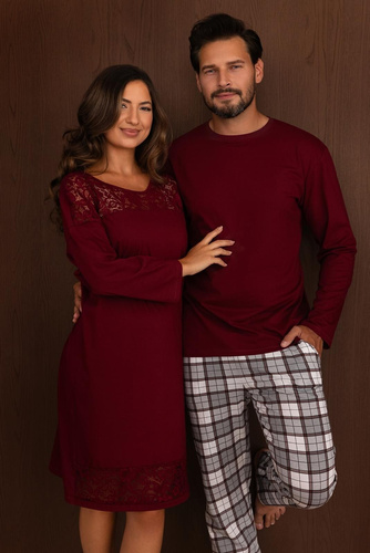 Damen Nachthemd Regina 2014 100% Baumwolle Spitze Elegant Bordeaux