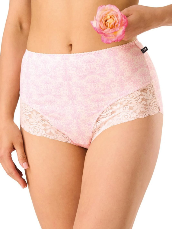 Damen Slips LPF 585 rosa-lila Maxi-Bikini mit Spitze, Baumwolle 95%, Elastan