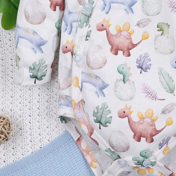 ABN-5561 Dino Explorer Nini-Body mit Umschlag | Bio-Baumwolle für Neugeborene