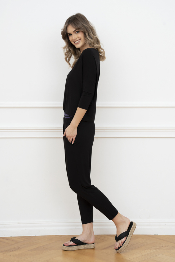 Style Damen 3/4 Ärmel Set, Länge.italienische Mode Hose schwarz