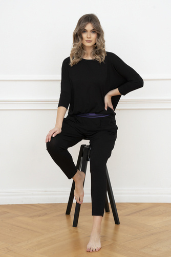 Style Damen 3/4 Ärmel Set, Länge.italienische Mode Hose schwarz