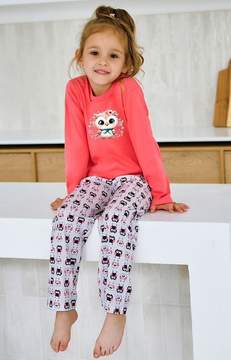 3486, 3487 Emma Taro Mädchenpyjama Koralle – Baumwolle, bedruckt, gemusterte Hose
