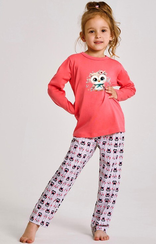 3486, 3487 Emma Taro Mädchenpyjama Koralle – Baumwolle, bedruckt, gemusterte Hose