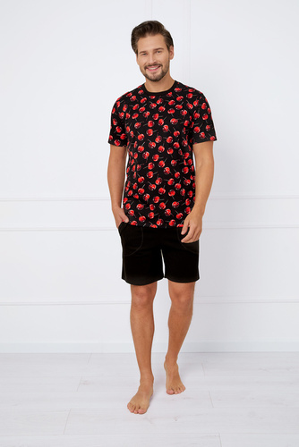 Cherry Herren Kurzarm-Pyjama, Shorts Italian Fashion - print/schwarz