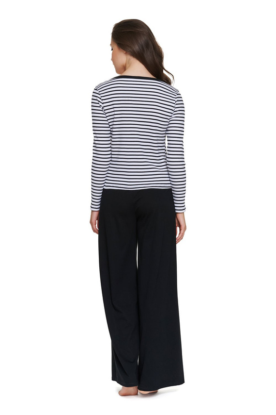 Damen-Pyjama Doctor Nap 7538 aus Baumwolle, lang, schwarz-weiß gestreift