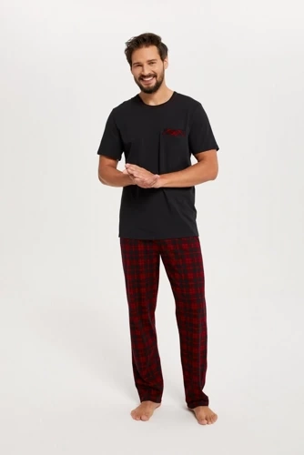 Zeman Herren Kurzarm-Pyjama, lange Hose Italienische Mode
