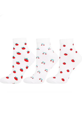 Damen Socken Moraj CSL200-151 – weiße Baumwolle, Fruchtmotiv, bequem für Alltag