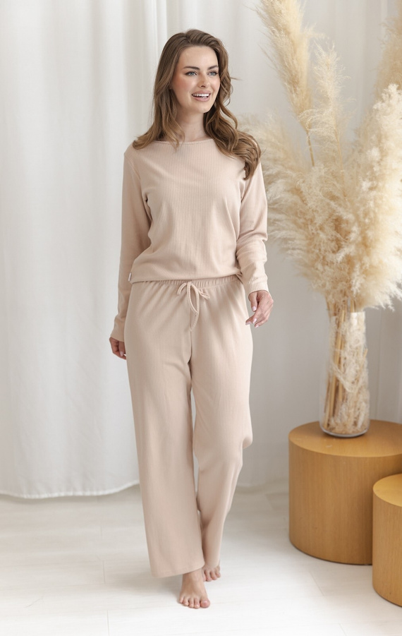 Damen-Pyjama Taro Sora 3641 Beige 100% Baumwolle Gerippt