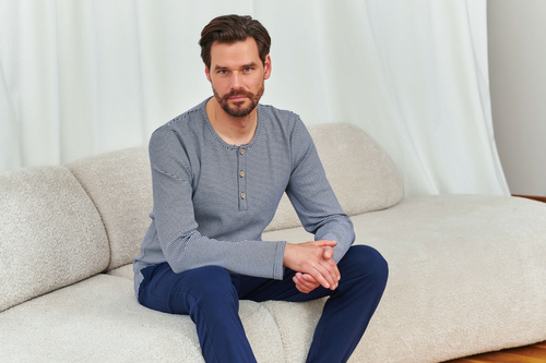 Doctor Nap 7353 – Baumwollpyjama mit Knöpfen für Herren | Polnische Produktion - Brombeere