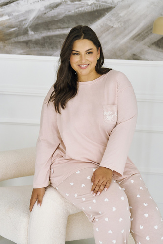 Nori 3468 Taro Damenpyjama, rosa Baumwolle, 7/8-Ärmel, bequem