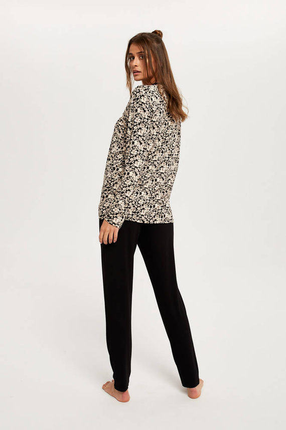 Abisynia Damen Schlafanzug langarm, lange Hose Italian Fashion - print/schwarz