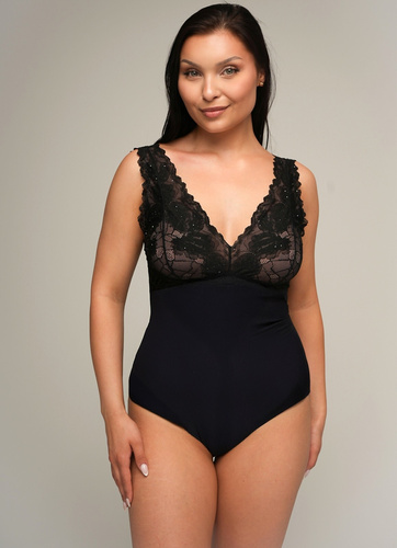 Damen-Body Ava 022 Shimmer black – Viskose, Spitze, Druckknopfverschluss