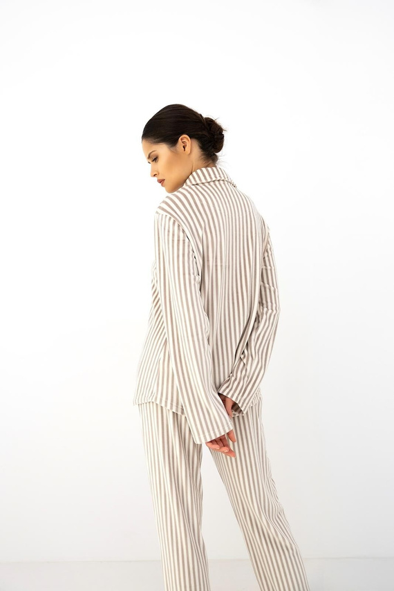 Damen-Pyjama Sensis Avelin Mocca warm, zum Knöpfen, mit Kragen