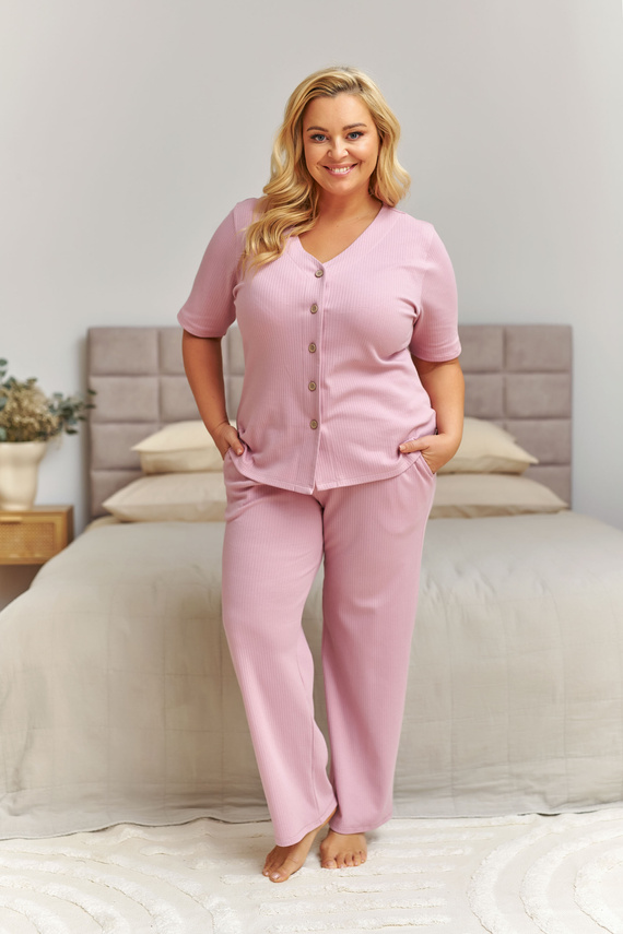 Damenpyjama Doctor Nap 7466 Plus Size Baumwolle Ripp – rosa