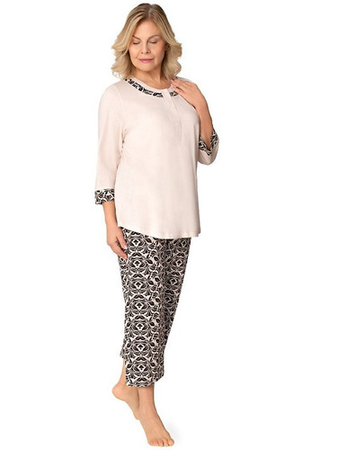Damen-Pyjama Martel 272 Teresa II aus 100% Baumwolle, Oberteil mit langen Ärmeln und 7/8-Hose, beige