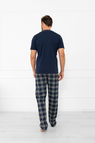 Herren Schlafanzug Andreas - kurze Ärmel, lange Hose, Baumwolle Italian Fashion - navy blau/print 