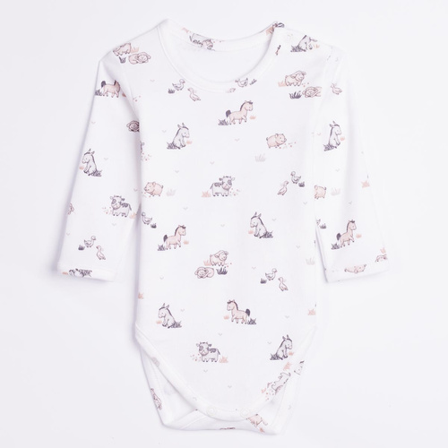 228095 Nicol FARMA Babybody mit langen Ärmeln aus Baumwolle, Tiermotive, Creme