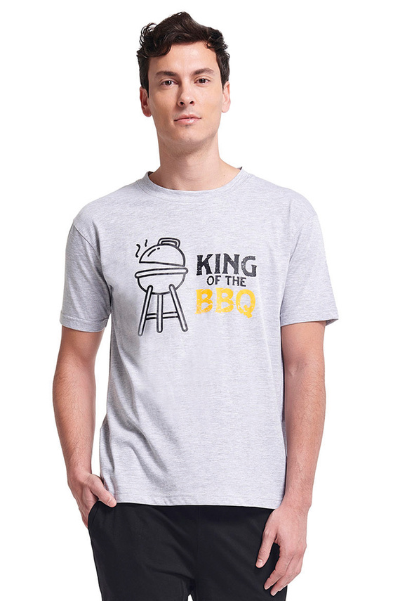 Gianny Męska piżama Sorbetto szara – krótki rękaw, szorty, nadruk, bawełna