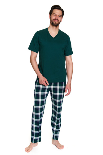 Doctor Nap 7368 – Herren-Baumwollpyjama mit V-Ausschnitt-T-Shirt | 100 % Baumwolle, polnische Produktion – Smaragd