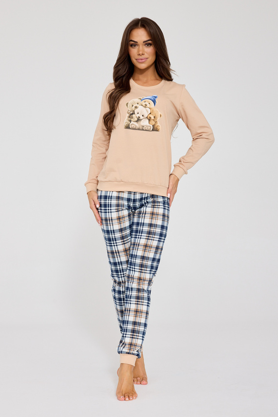 671/425 Cornette Bears Damenpyjama | Baumwolle, Teddybär-Print, karierte Hose