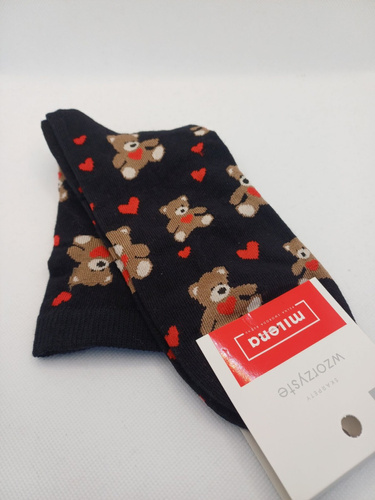 Damen Socken Milena 0200-202 Bären mit Herzen Valentinstag – Baumwollsocken, romantisches Muster, Größe 37–41