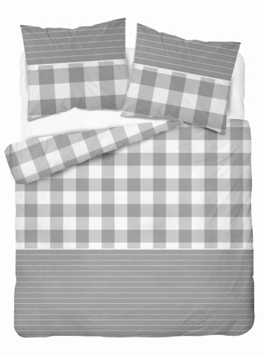 5083 B Home Satin Detexpol grau karierte Satinbettwäsche