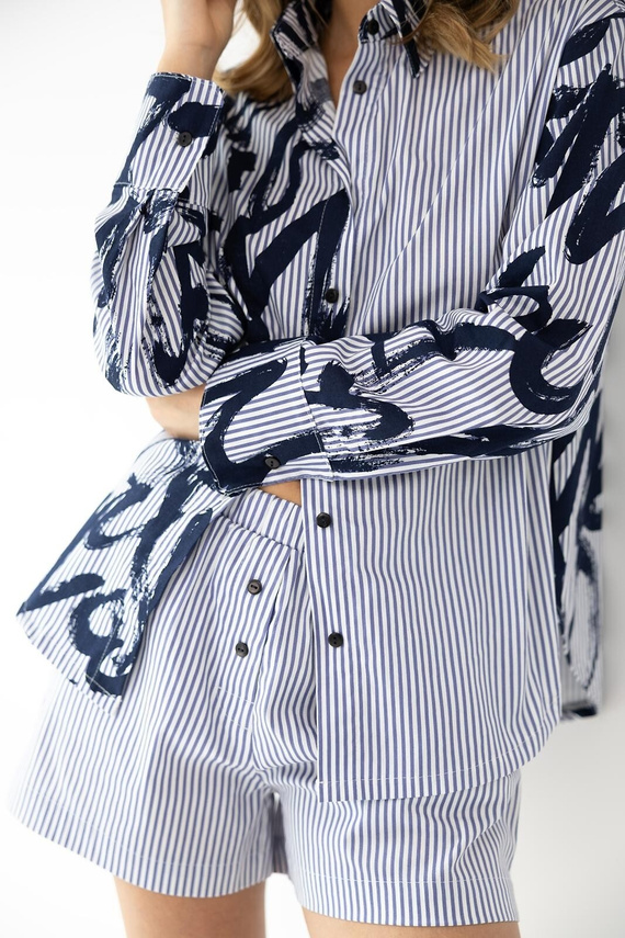 Damen Pyjama Hallie Baumwolle Streifen Knöpfe Langarm bequem