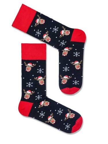 1290-025 Rentier mit Weihnachtsmütze und Schal Milena Herrensocken – schwarz