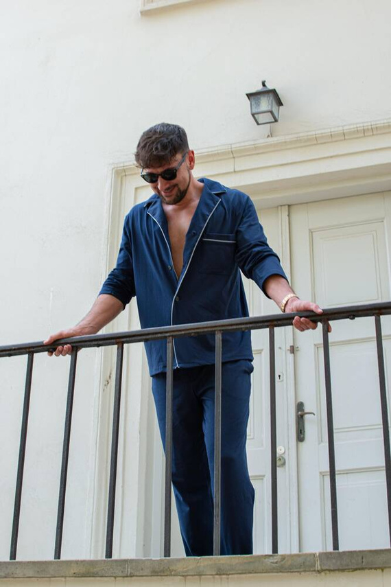 729 Norberto Herren Schlafanzug De Lafense - navy blau