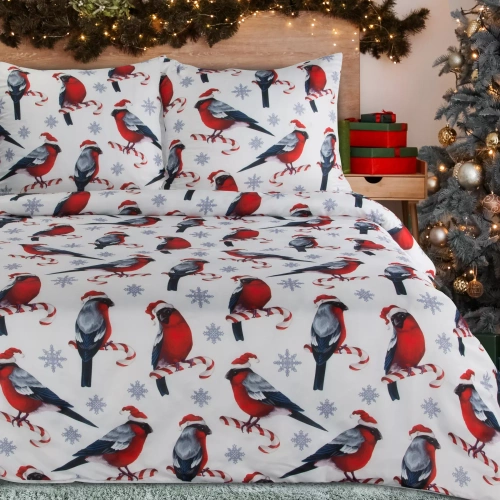 Melody Weihnachtsbettwäsche, Mikrofaser-Eurovorhänge, rot, verziert mit einem Weihnachtsdruck