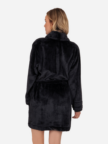 Olivia Kurzer Fleece-Bademantel für Damen von ByShelly – Schwarz
