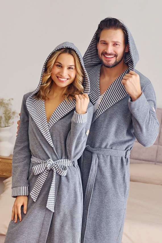 7230 Doctor Nap Herrenbademantel – Baumwolle, Kapuze, elegante Verarbeitung – Dunkelgrau