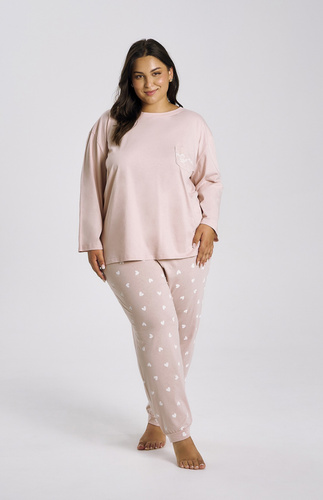 Nori 3468 Taro Damenpyjama, rosa Baumwolle, 7/8-Ärmel, bequem