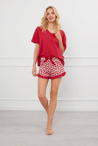 Evora Damen Kurzarm-Pyjamas, Shorts Italienische Mode - rot