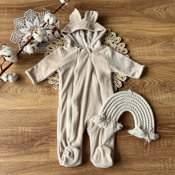 Mamatti VELVET KB012 Rosa Baby-Strampler zweilagig Baumwolle mit Kapuze und Öhrchen