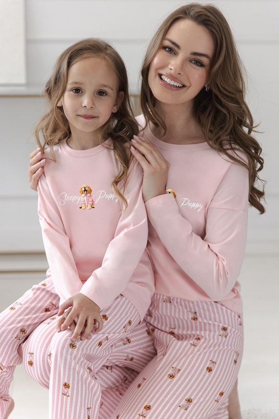 Damen-Pyjama Taro Nola 3623 Rosa 100% Baumwolle Langarm mit Hundemotiv
