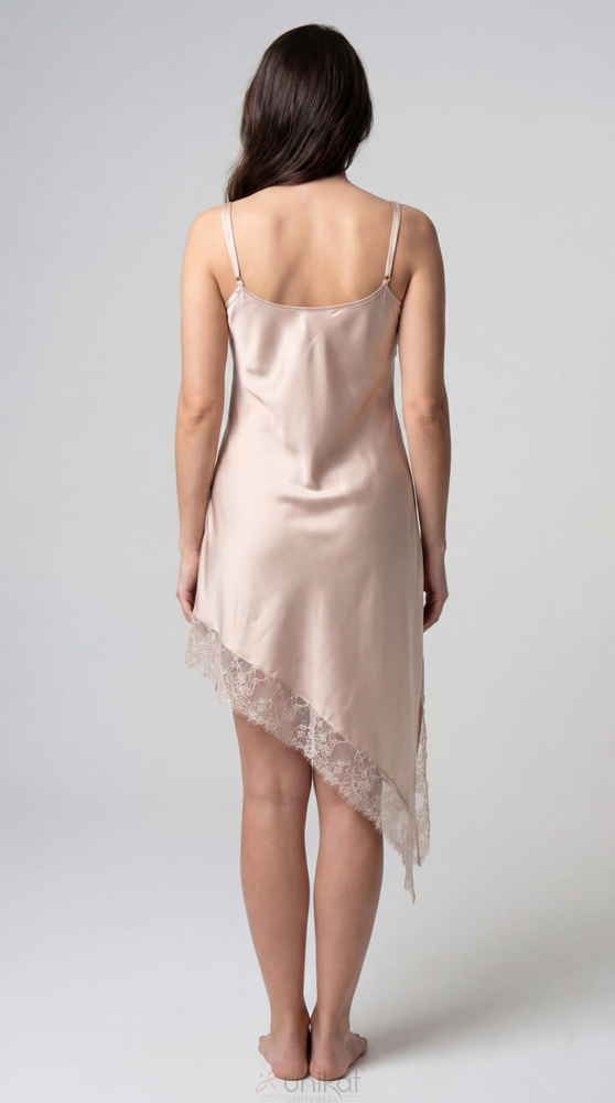 HALKA EVORA BEŻ Unikat Satin-Nachthemd mit Spitze elegant premium