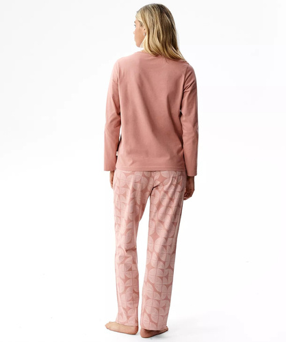 Atlantic NLP-522 Damen Schlafanzug Lang 100% Baumwolle Gemusterte Hose Rosa