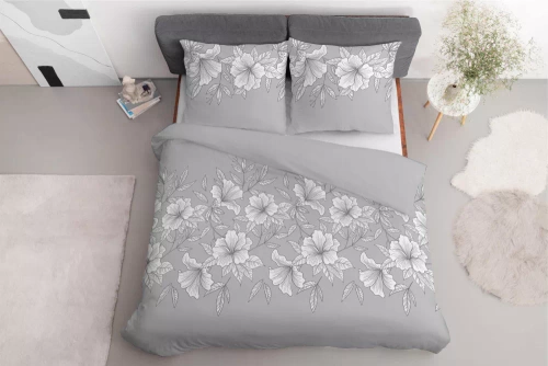 5086 B Home Satin Satin-Bettwäsche Blumen Detexpol grau
